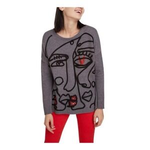 Desigual Gray Abstract Face Boston Sweater Women's Size S